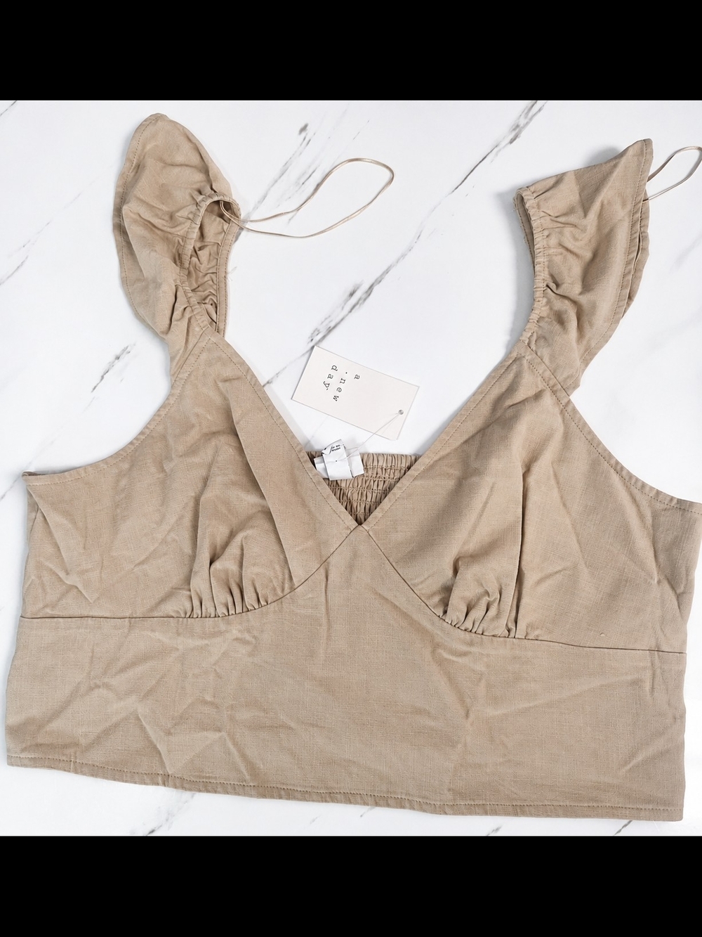 New Day Women's Crop Top XL Beige Casual Linen Blend New With Tags